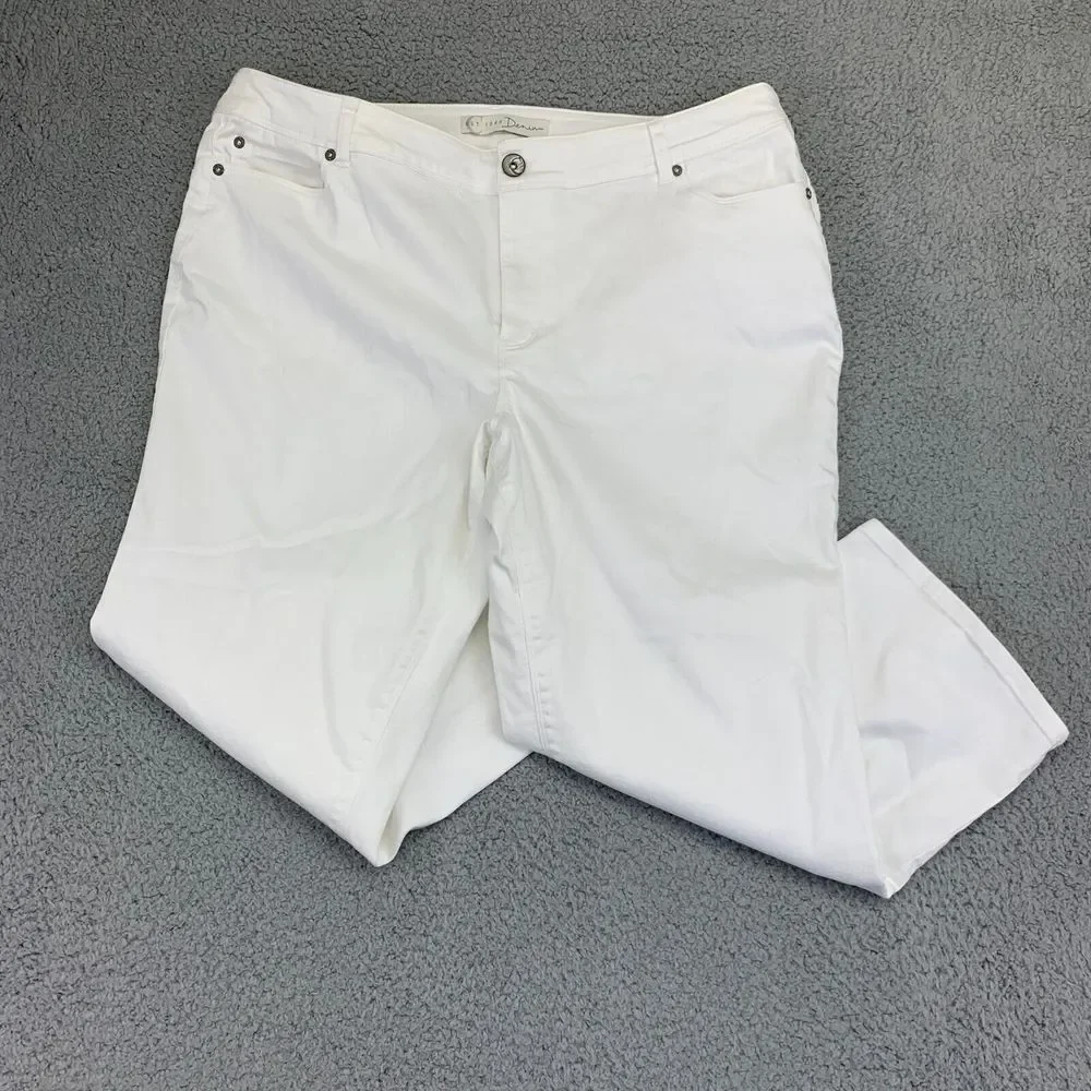Contemporary Denim Pants Womens 16 White Capri‎ Mid-Rise Straight Leg Stretch